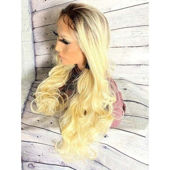 Synthetic Lace Front Wig Long Natural Wave 20" 613/4 Dark Brown Roots Hair - Picture 9 of 10